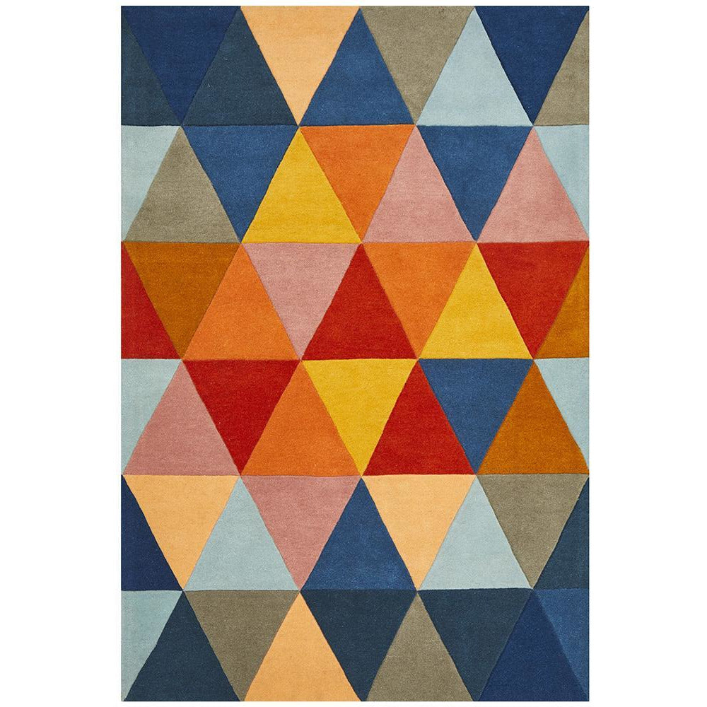 Rust Blue Rug Geometric Pattern Lecce 1326 Rust Blue Navy Multi Colour Geometric Pattern Wool Rug ...