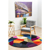 Lecce 1327 Blue Rust Purple Multi Colour Geometric Pattern Round Wool Rug - Rugs Of Beauty - 3