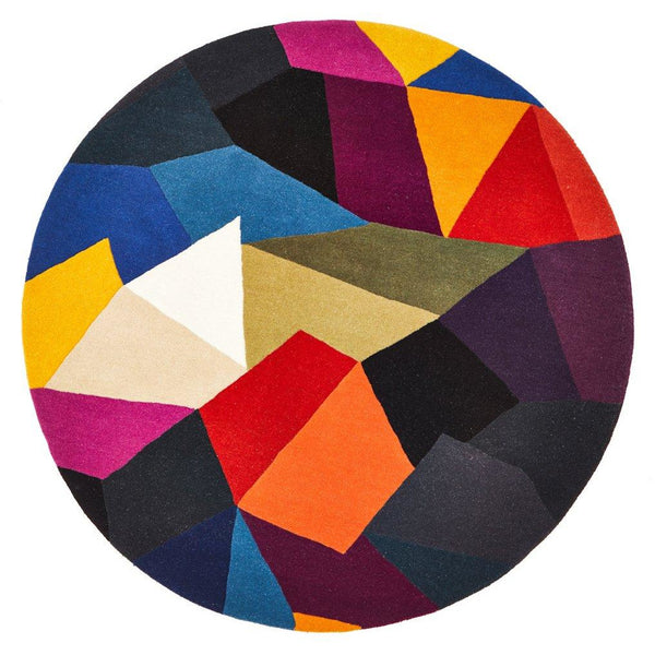 Lecce 1327 Blue Rust Purple Multi Colour Geometric Pattern Round Wool Rug - Rugs Of Beauty - 1