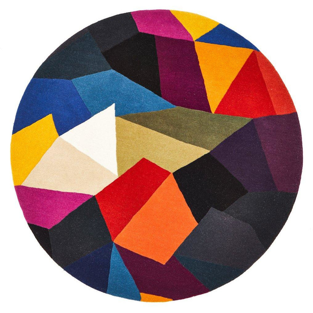 Lecce 1327 Blue Rust Purple Multi Colour Geometric Pattern Round Wool Rug - Rugs Of Beauty - 1