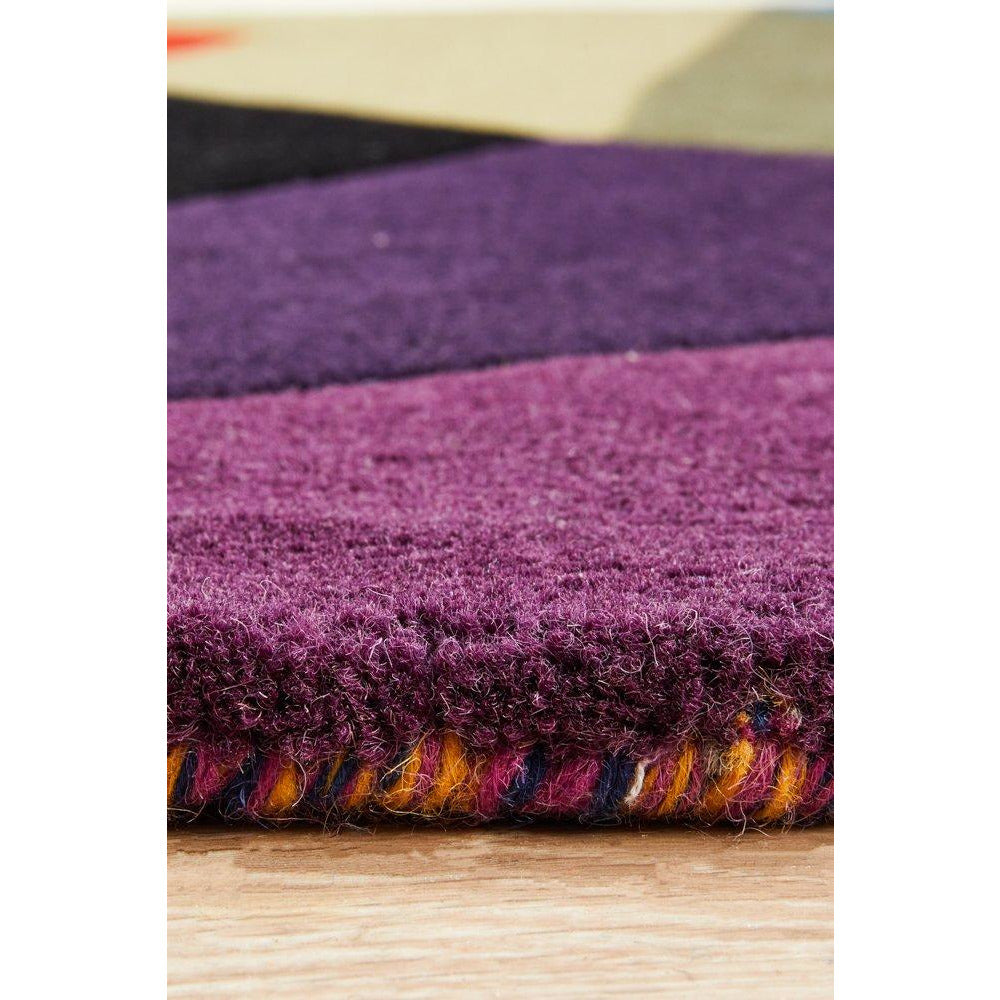 Lecce 1327 Blue Rust Purple Multi Colour Geometric Pattern Round Wool Rug - Rugs Of Beauty - 8