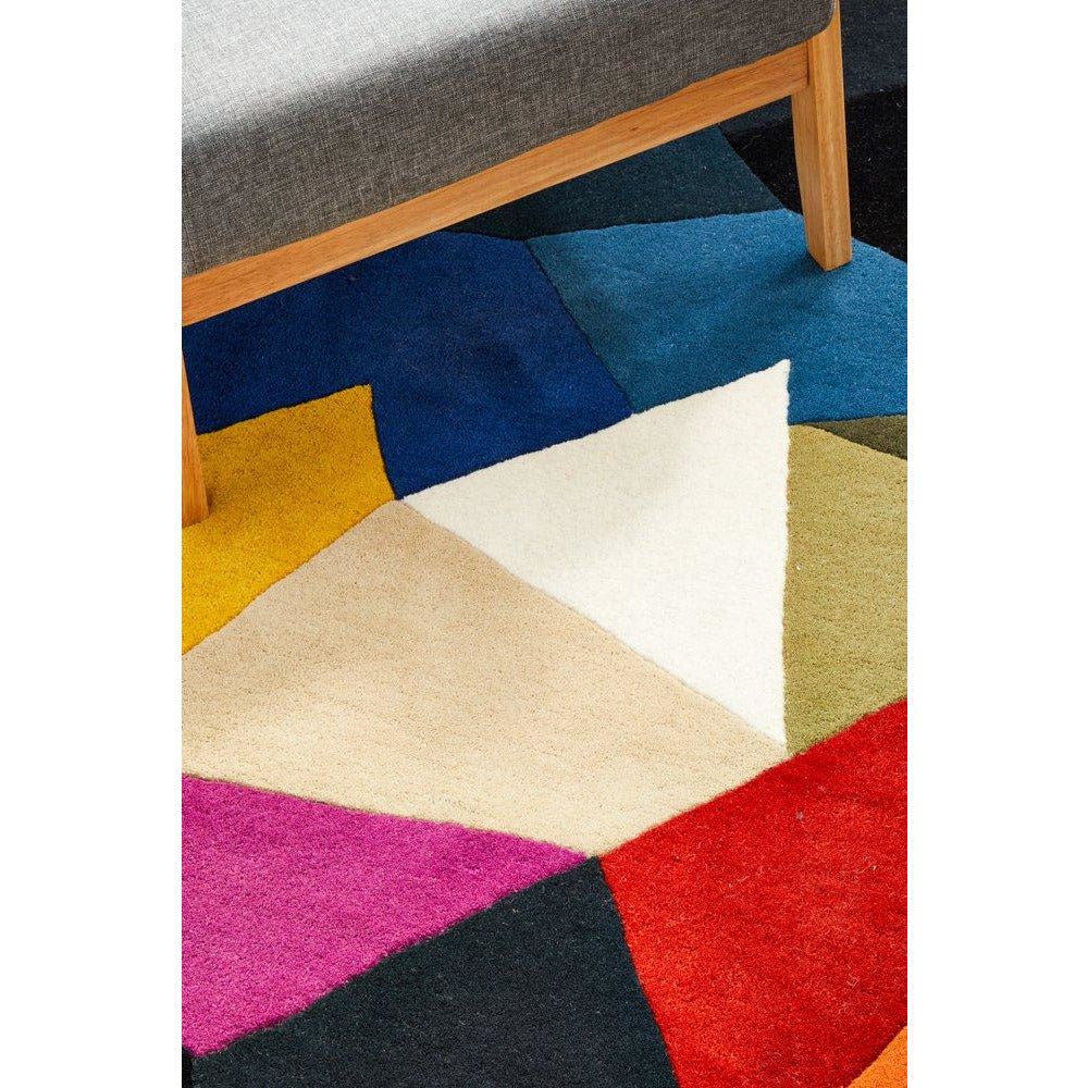 Lecce 1327 Blue Rust Purple Multi Colour Geometric Pattern Round Wool Rug - Rugs Of Beauty - 5