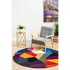 Lecce 1327 Blue Rust Purple Multi Colour Geometric Pattern Round Wool Rug - Rugs Of Beauty - 2