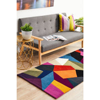 Lecce 1327 Blue Rust Purple Multi Colour Geometric Pattern Wool Runner Rug - Rugs Of Beauty - 3