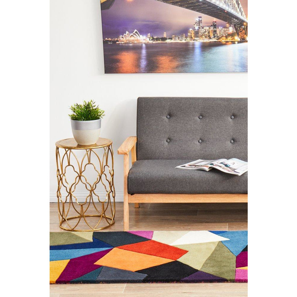 Lecce 1327 Blue Rust Purple Multi Colour Geometric Pattern Wool Runner Rug - Rugs Of Beauty - 4