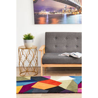 Lecce 1327 Blue Rust Purple Multi Colour Geometric Pattern Wool Runner Rug - Rugs Of Beauty - 4