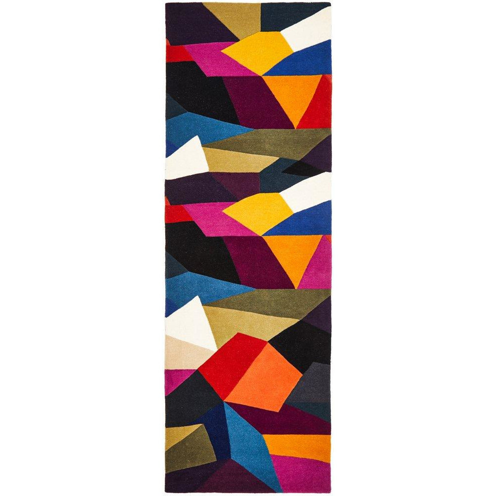 Lecce 1327 Blue Rust Purple Multi Colour Geometric Pattern Wool Runner Rug - Rugs Of Beauty - 1