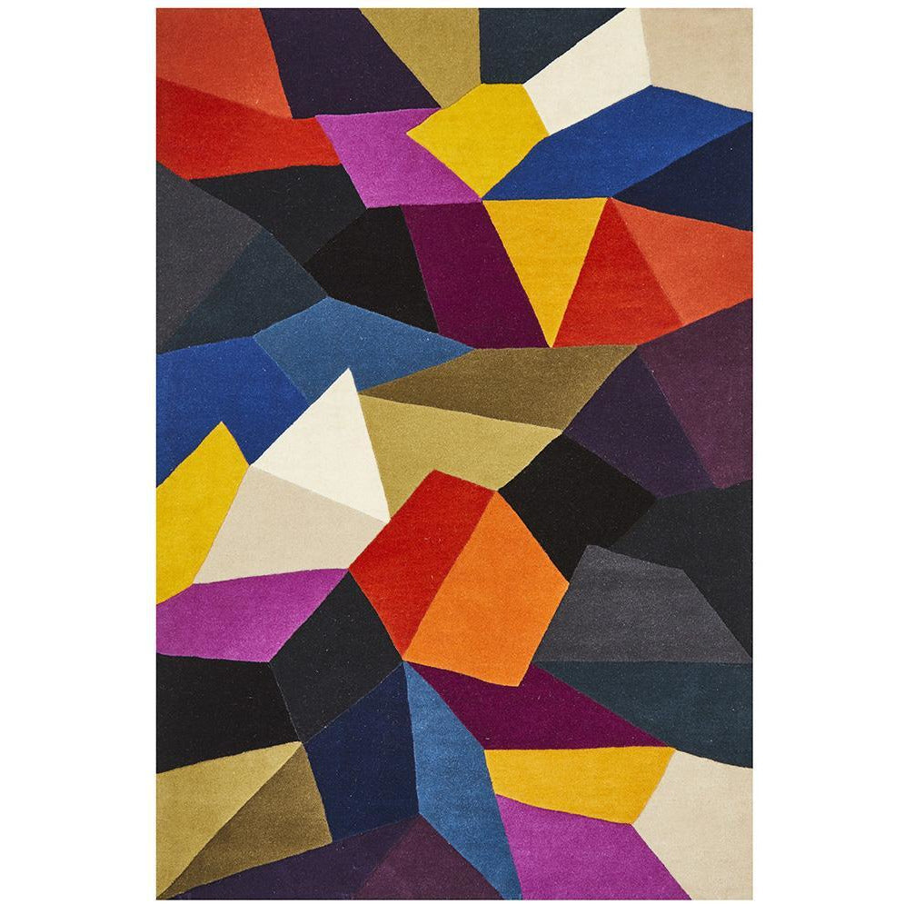 Lecce 1327 Blue Rust Purple Multi Colour Geometric Pattern Wool Rug