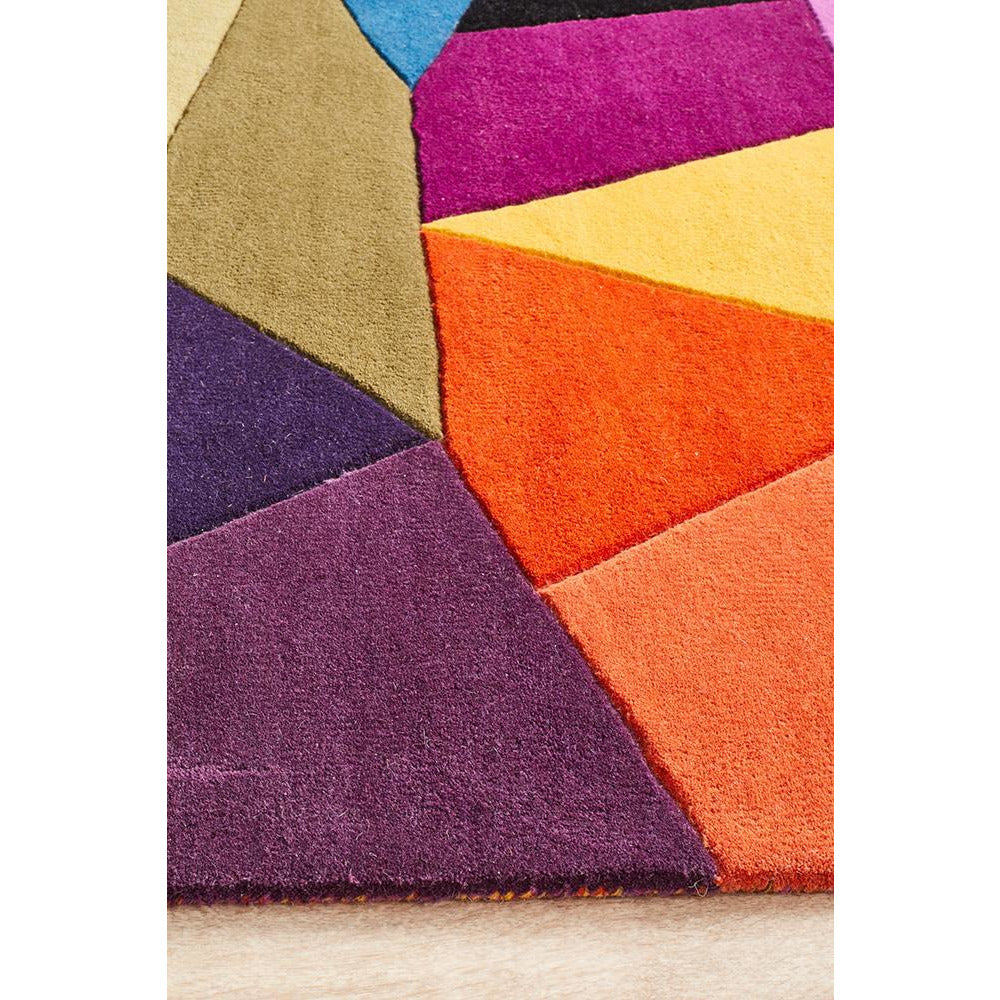 Lecce 1327 Blue Rust Purple Multi Colour Geometric Pattern Wool Rug