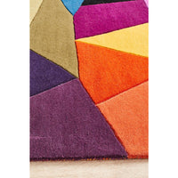 Lecce 1327 Blue Rust Purple Multi Colour Geometric Pattern Wool Rug