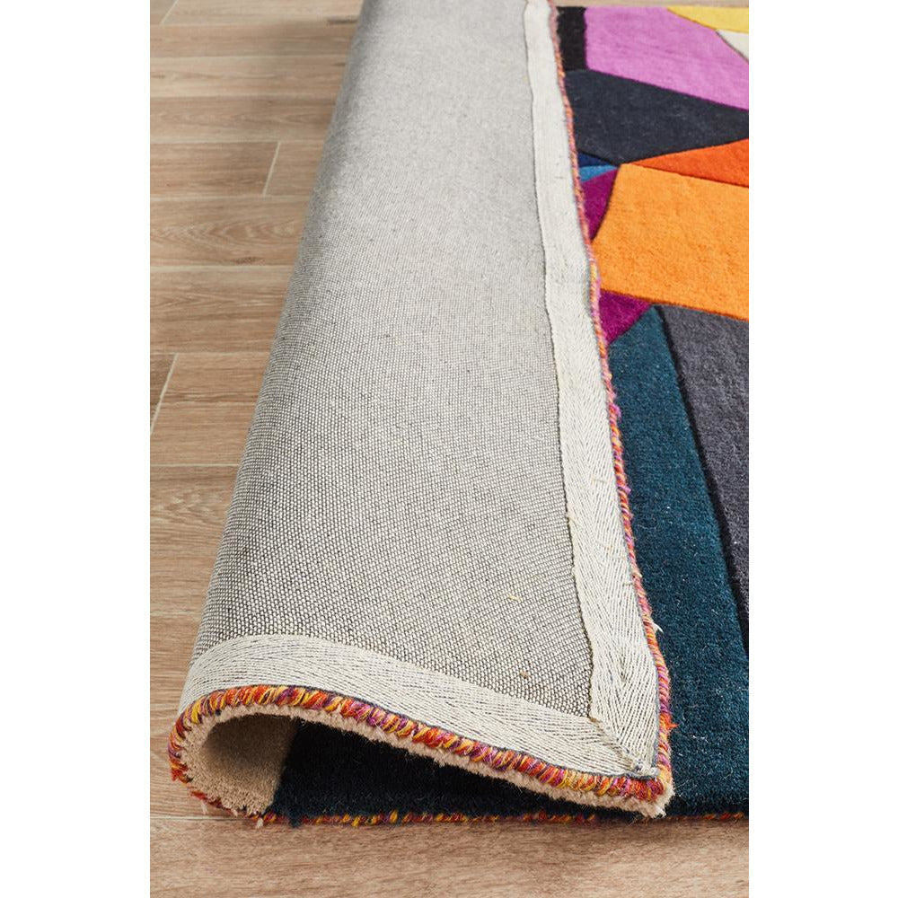 Lecce 1327 Blue Rust Purple Multi Colour Geometric Pattern Wool Rug