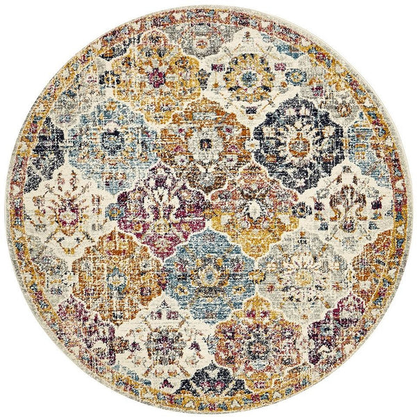 Adoni 151 Transitional Bohemian Multi Coloured Round Rug - Rugs Of Beauty - 1