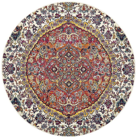 Adoni 157 Transitional Rust Beige Multi Coloured Round Rug - Rugs Of Beauty - 1