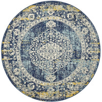 Adoni 159 Transitional Navy Blue Round Rug - Rugs Of Beauty - 1