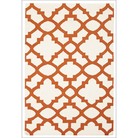 Flat Weave Trellis Design Orange White Rug - Rugs Of Beauty