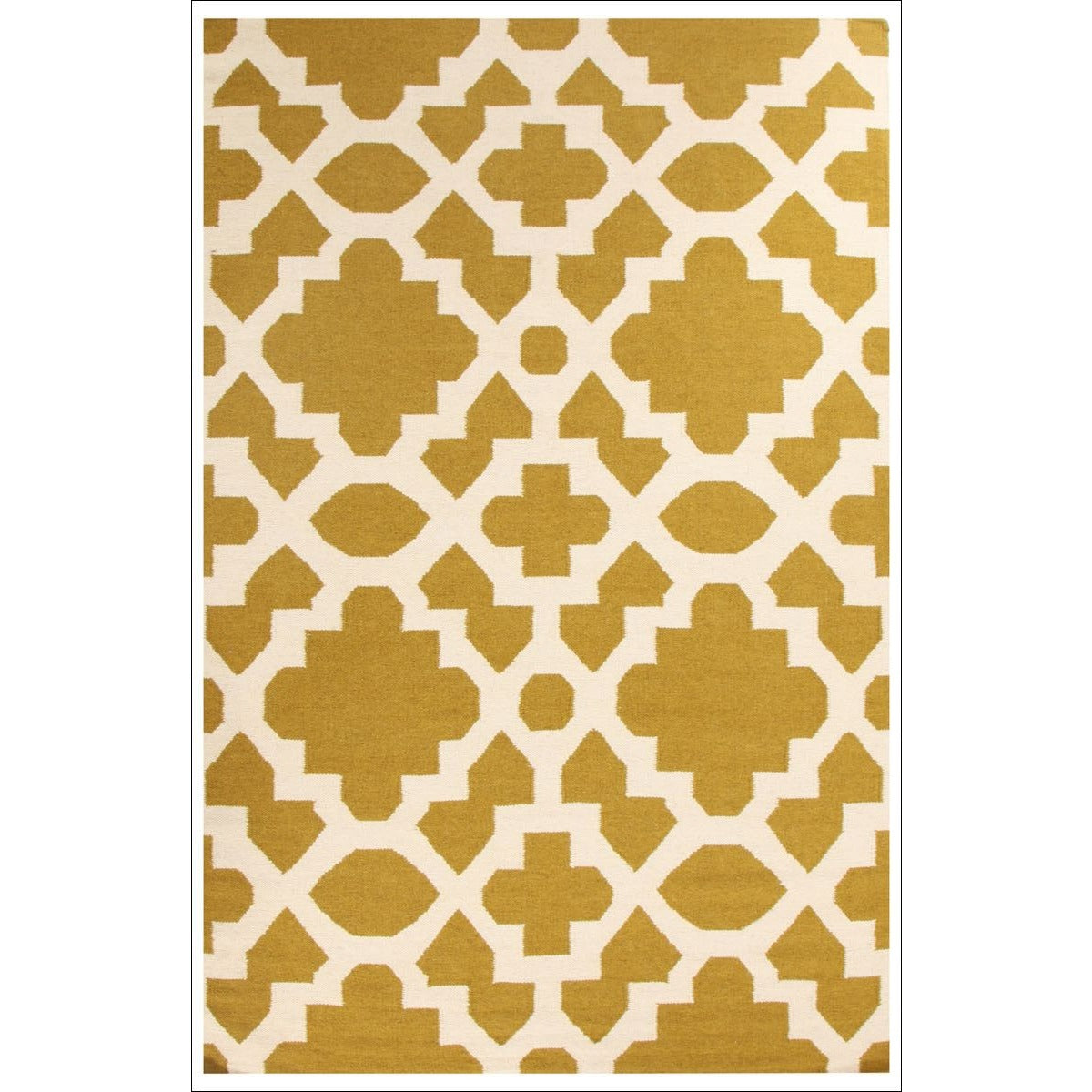 Flat Weave Trellis Design Green White Rug - Rugs Of Beauty