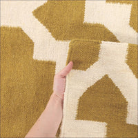 Flat Weave Trellis Design Green White Rug - Rugs Of Beauty