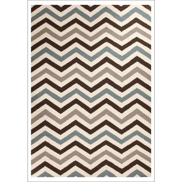 Flat Weave Chevron Design Rug Blue Brown - Rugs Of Beauty