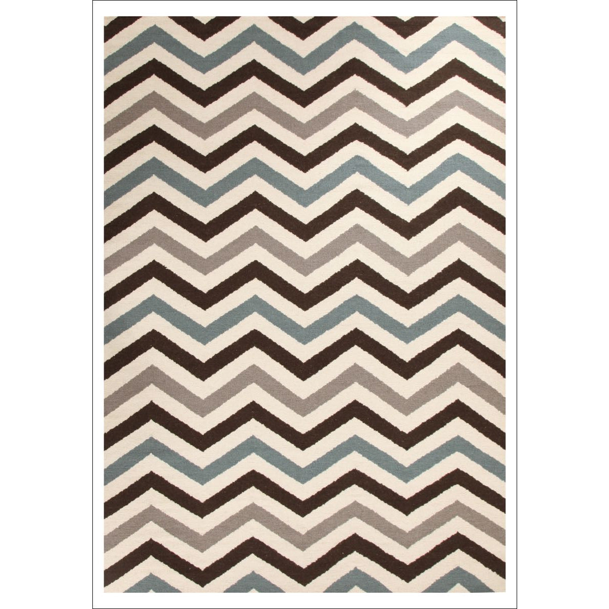 Flat Weave Chevron Design Rug Blue Brown - Rugs Of Beauty