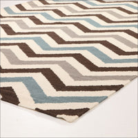 Flat Weave Chevron Design Rug Blue Brown - Rugs Of Beauty
