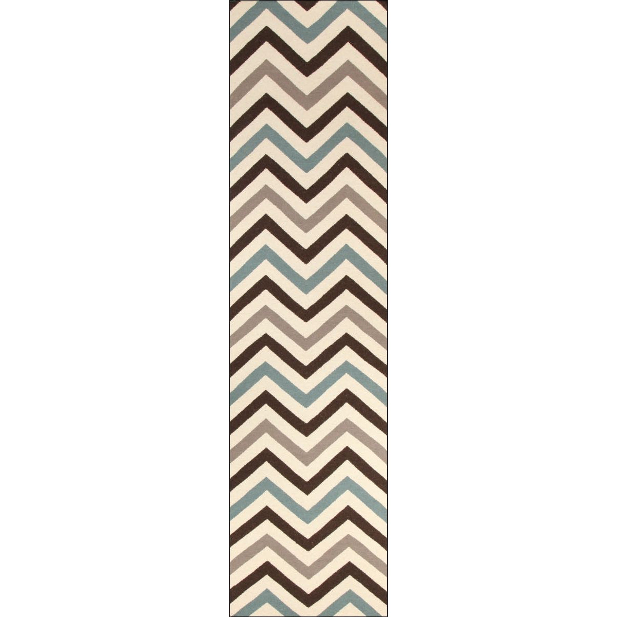 Flat Weave Chevron Design Rug Blue Brown - Rugs Of Beauty