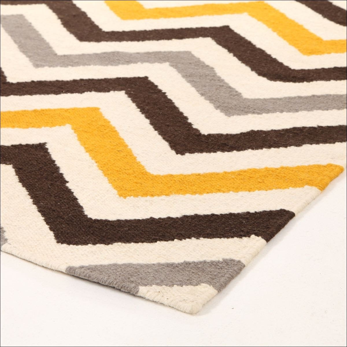 Flat Weave Design Rug Yellow Brown - Rugs Of Beauty