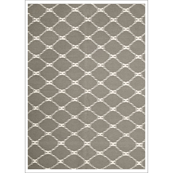 Flatweave Trellis Stitch Design Wool Rug Grey - Rugs Of Beauty