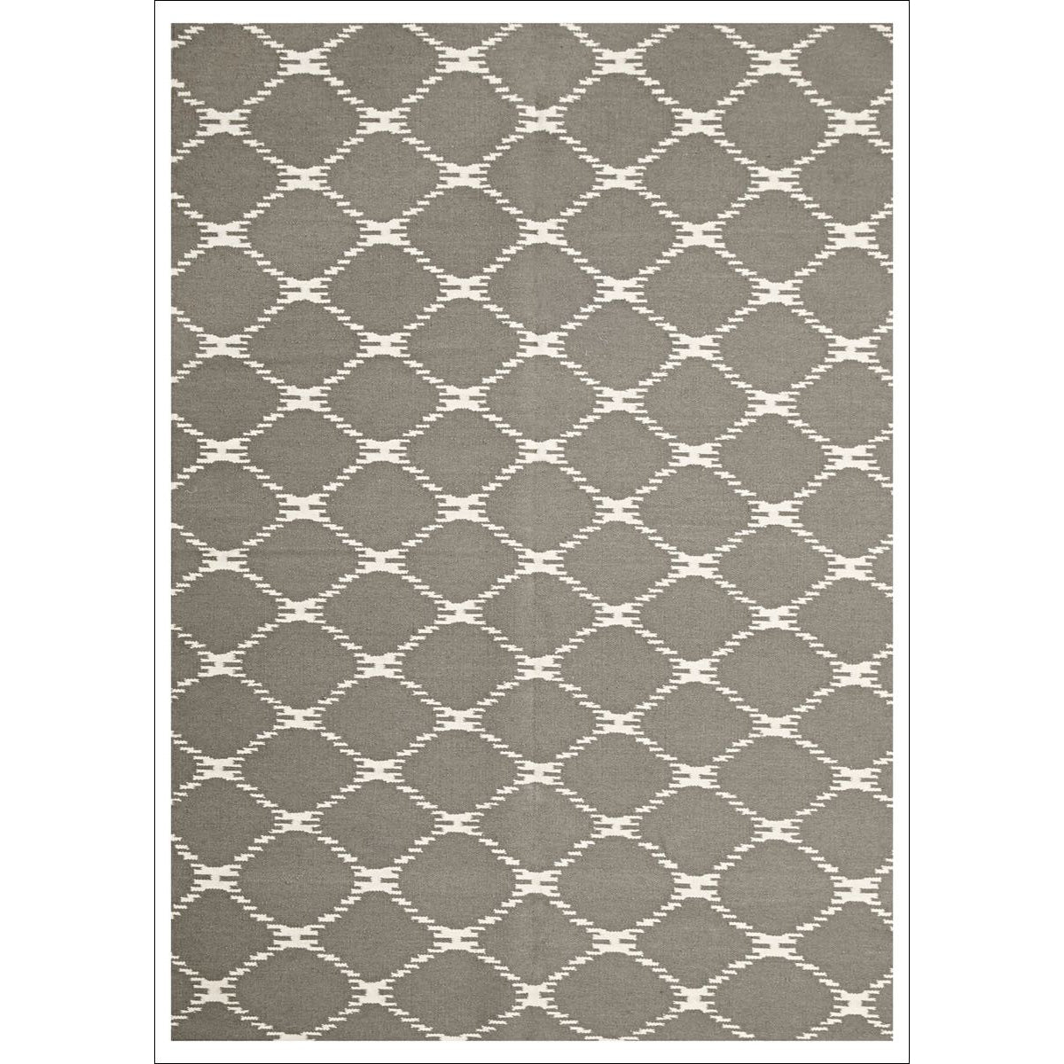 Flatweave Trellis Stitch Design Wool Rug Grey - Rugs Of Beauty