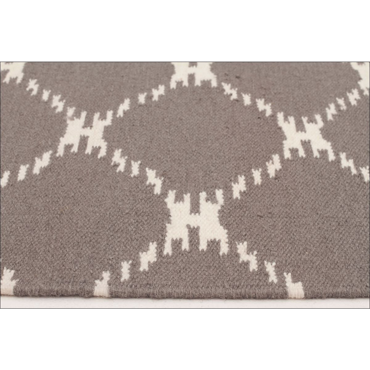 Flatweave Trellis Stitch Design Wool Rug Grey - Rugs Of Beauty
