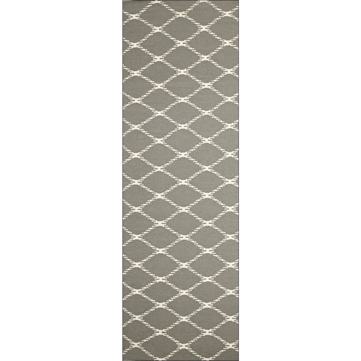 Flatweave Trellis Stitch Design Wool Rug Grey - Rugs Of Beauty
