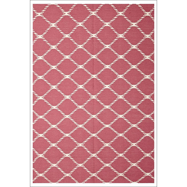 Flat Weave Trellis Stitch Design Wool Rug Pink - Rugs Of Beauty