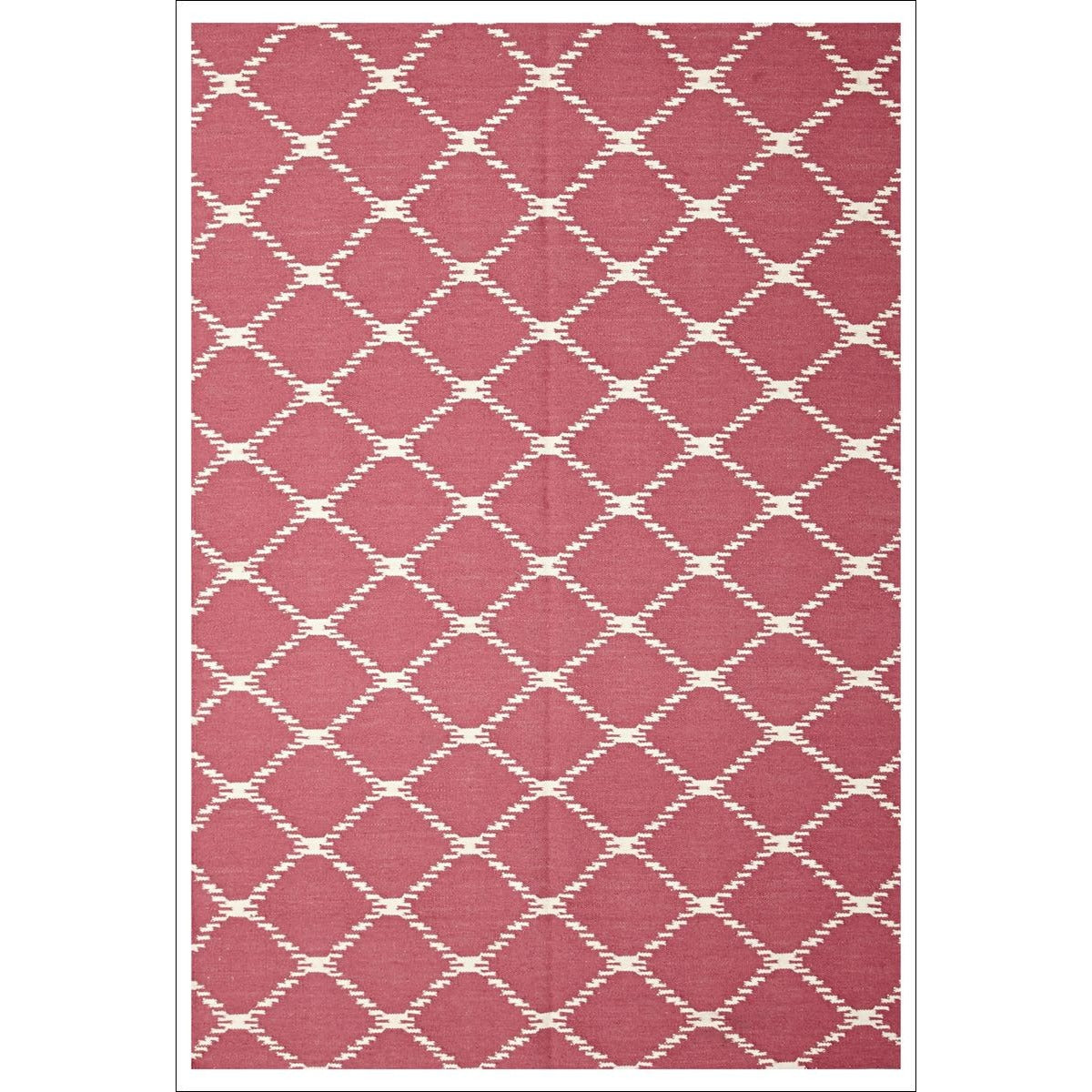 Flat Weave Trellis Stitch Design Wool Rug Pink - Rugs Of Beauty