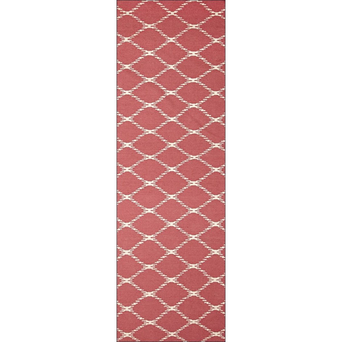 Flat Weave Trellis Stitch Design Wool Rug Pink - Rugs Of Beauty