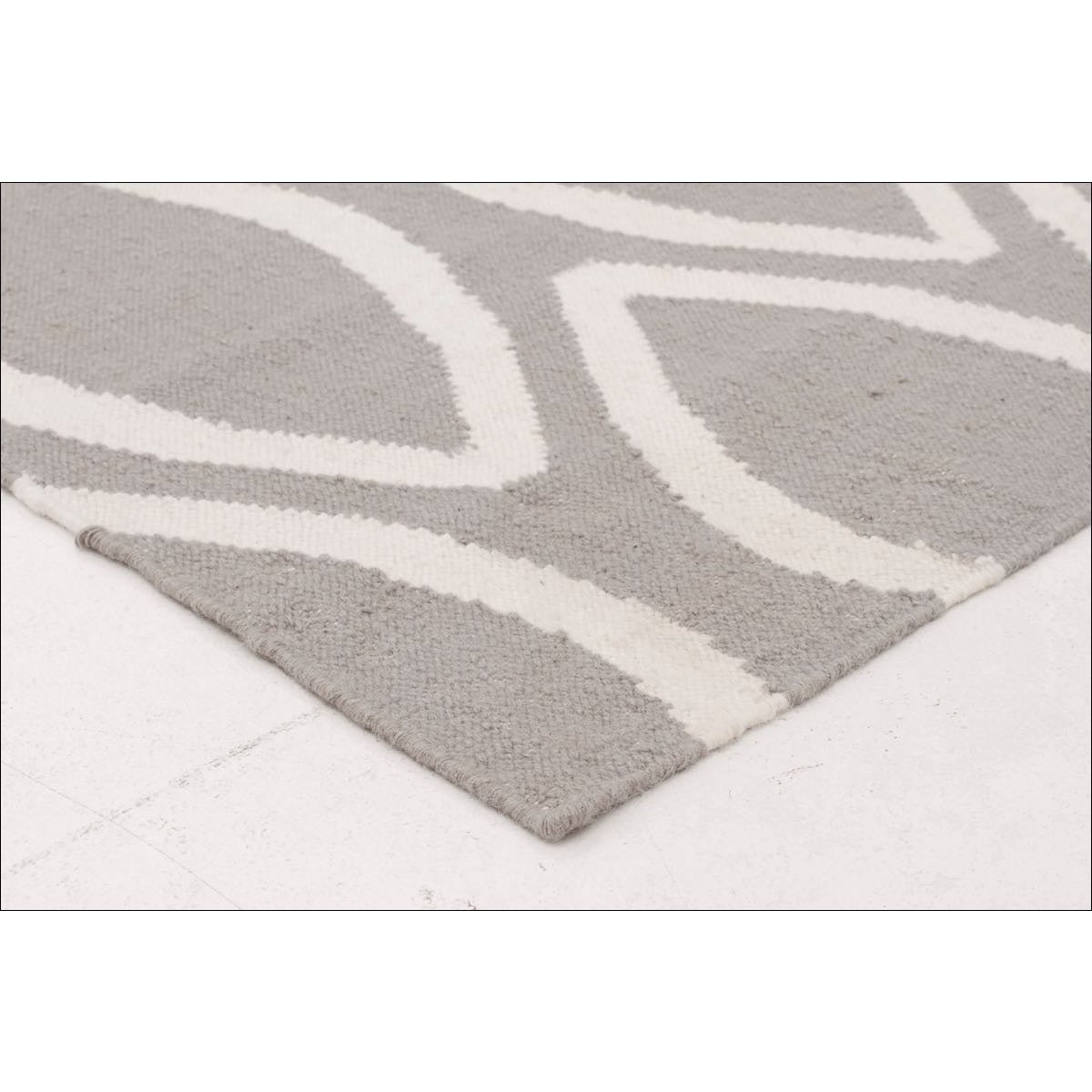Flat Weave Kilim Oval Print Hand Knotted Rug Grey - Rugs Of Beauty