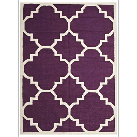 Flat Weave Large Moroccan Design Wool Rug Aubergine Purple - Rugs Of Beauty