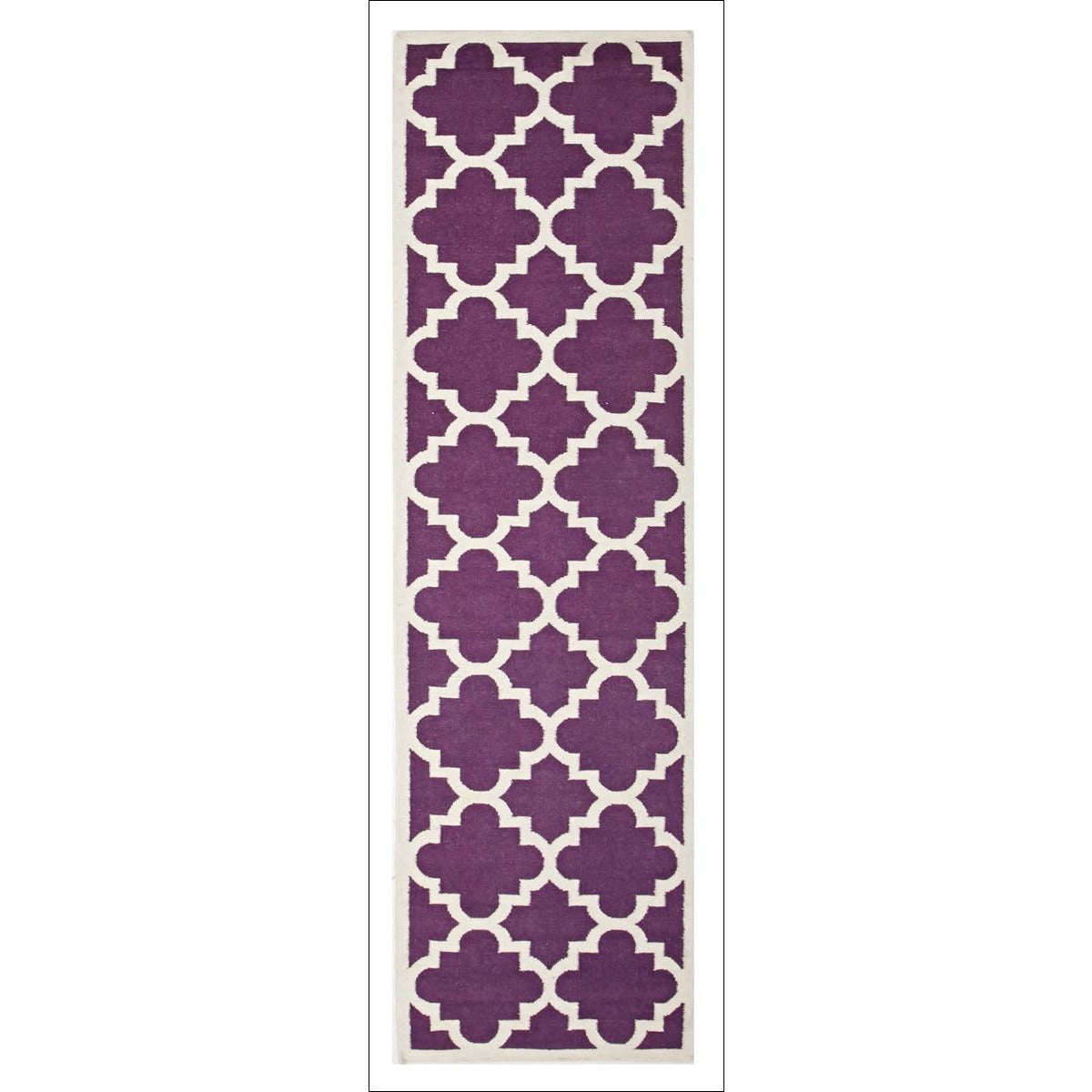 Flat Weave Large Moroccan Design Wool Rug Aubergine Purple - Rugs Of Beauty