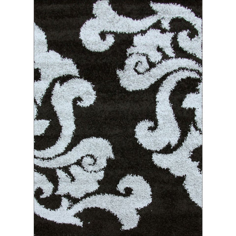 Damask Pattern Shag Rug Black Grey - Rugs Of Beauty