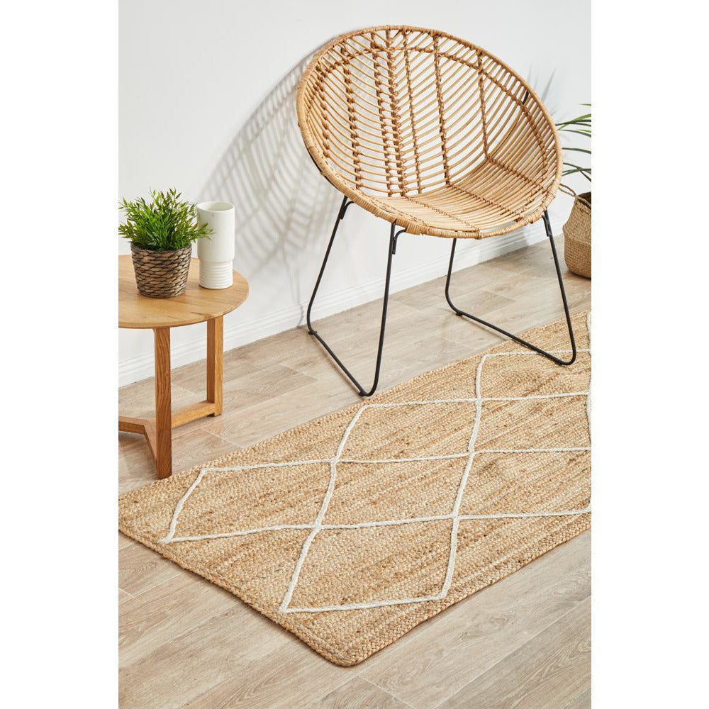 Burleigh 1222 Trellis Patterned White Natural Jute Runner Rug - Rugs Of Beauty - 3