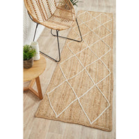 Burleigh 1222 Trellis Patterned White Natural Jute Runner Rug - Rugs Of Beauty - 2