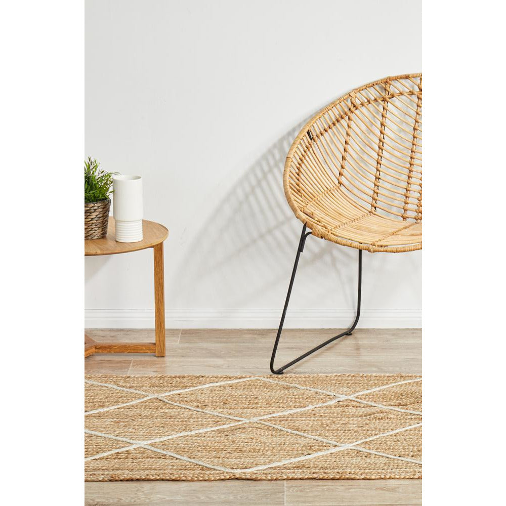 Burleigh 1222 Trellis Patterned White Natural Jute Runner Rug - Rugs Of Beauty - 4