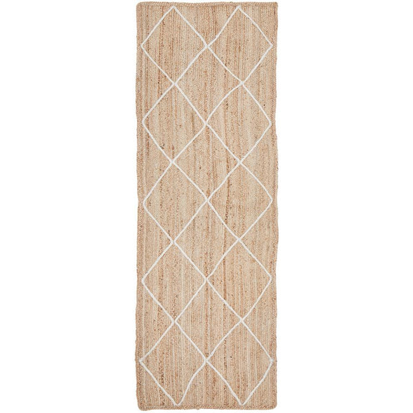 Burleigh 1222 Trellis Patterned White Natural Jute Runner Rug - Rugs Of Beauty - 1