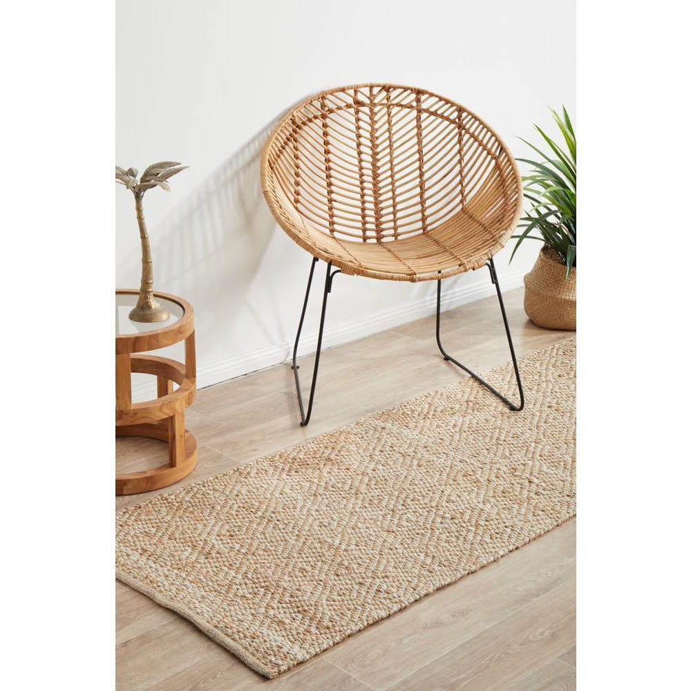 Burleigh 1221 Diamond Patterned White Natural Jute Runner Rug - Rugs Of Beauty - 3