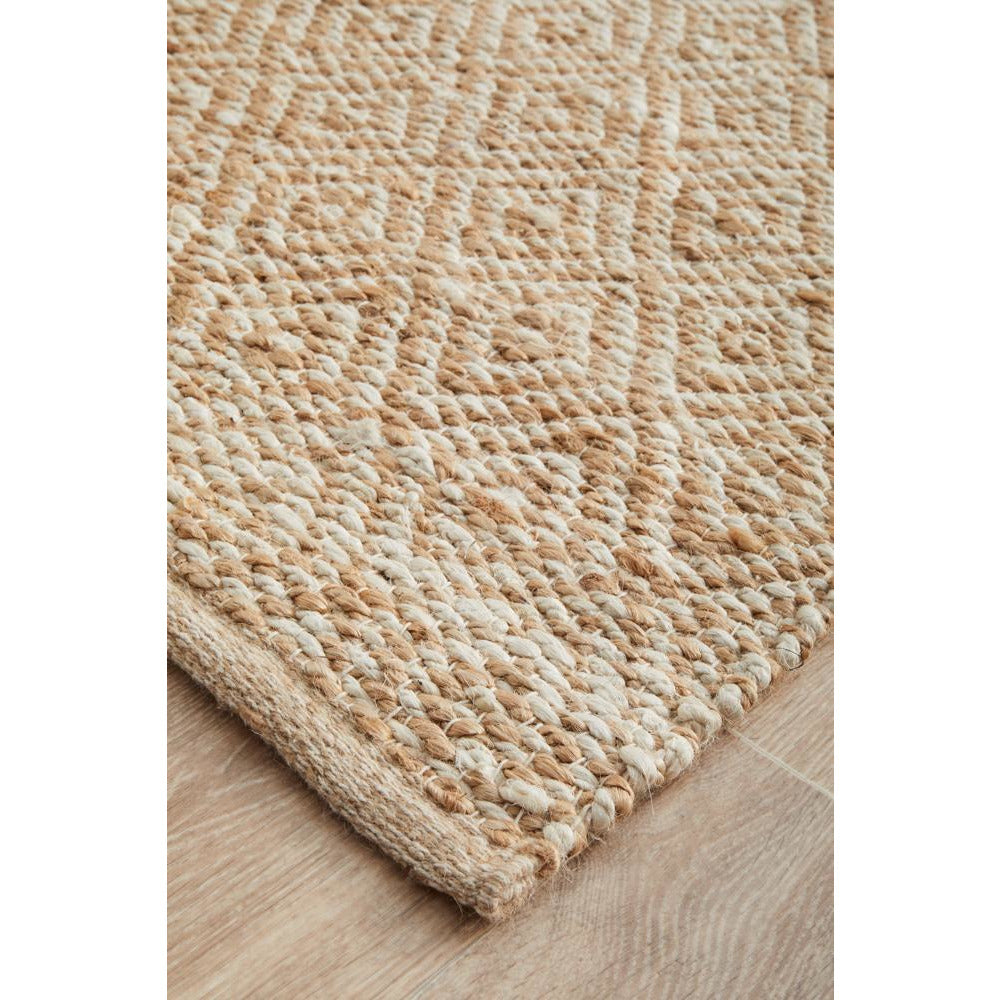 Burleigh 1221 Diamond Patterned White Natural Jute Runner Rug - Rugs Of Beauty - 5
