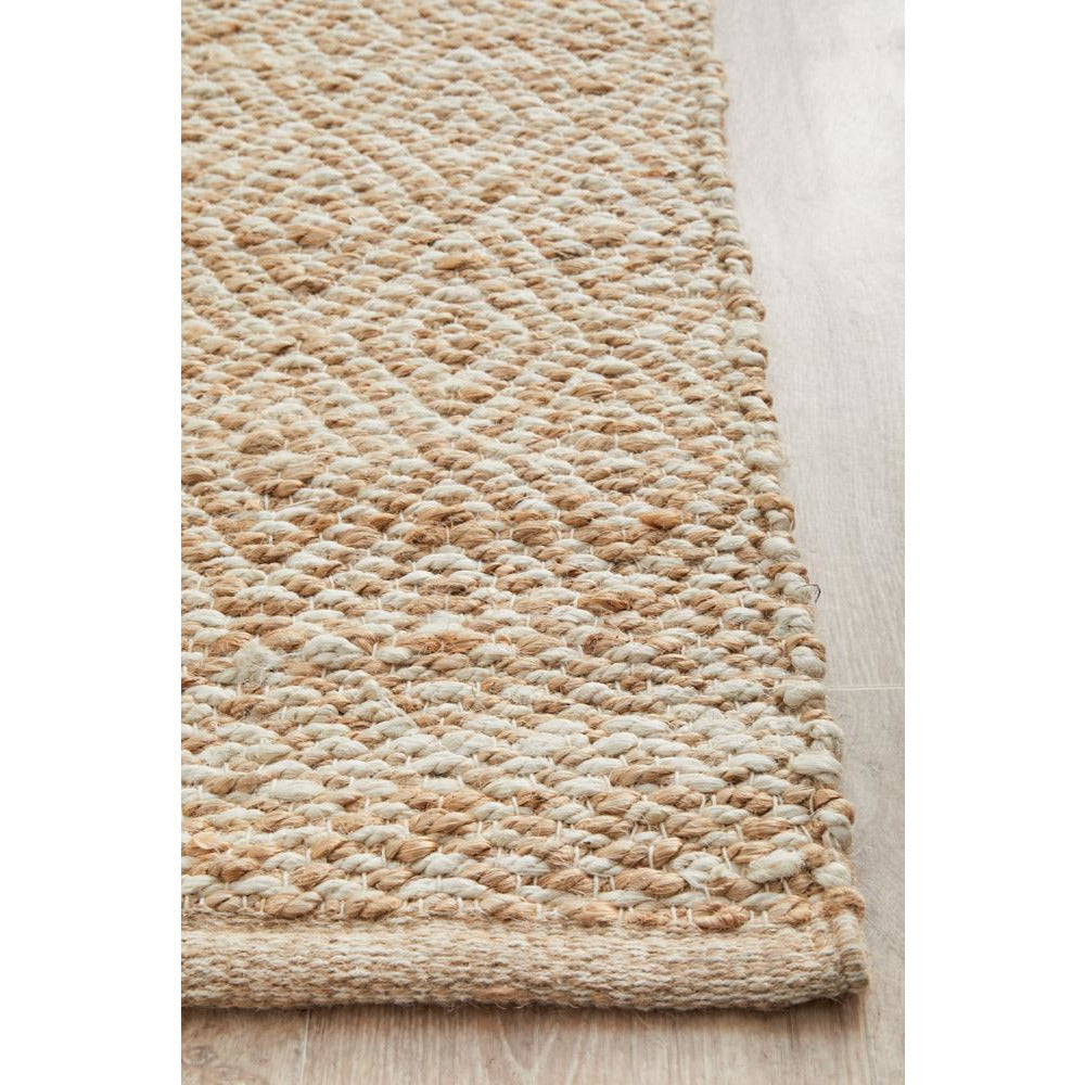 Burleigh 1221 Diamond Patterned White Natural Jute Runner Rug - Rugs Of Beauty - 6