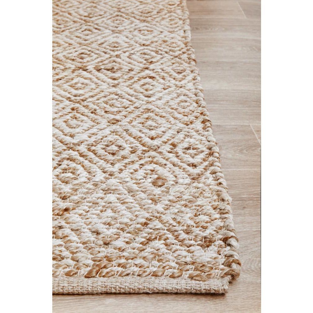 Burleigh 1221 Diamond Patterned White Natural Jute Rug - Rugs Of Beauty - 7