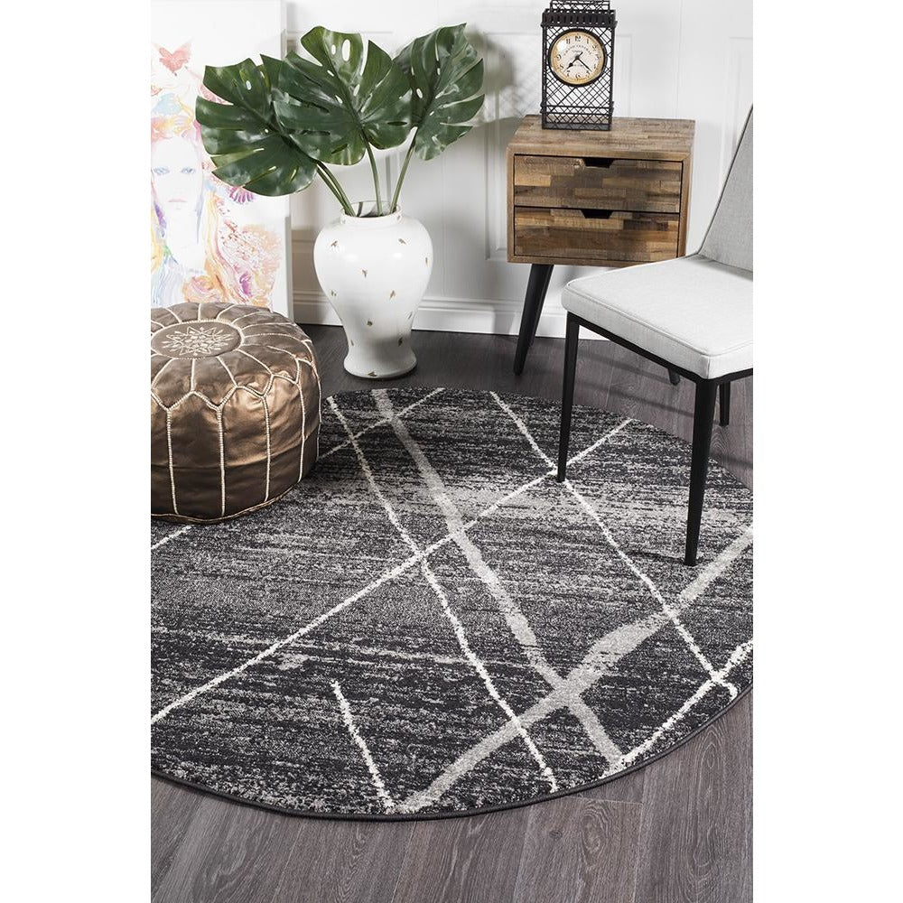 Kemi 1152 Charcoal Grey Modern Tribal Boho Round Rug - Rugs Of Beauty - 5