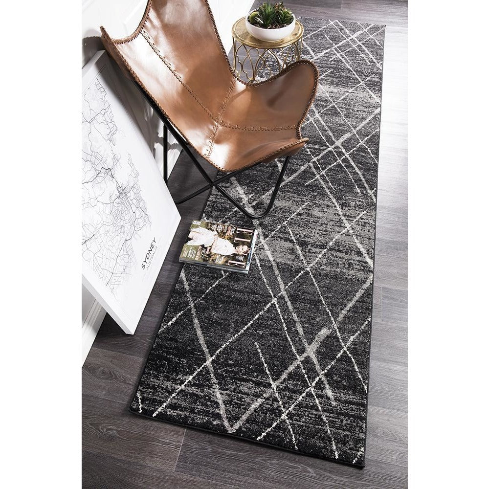 Kemi 1152 Charcoal Grey Modern Tribal Boho Runner Rug - Rugs Of Beauty - 6