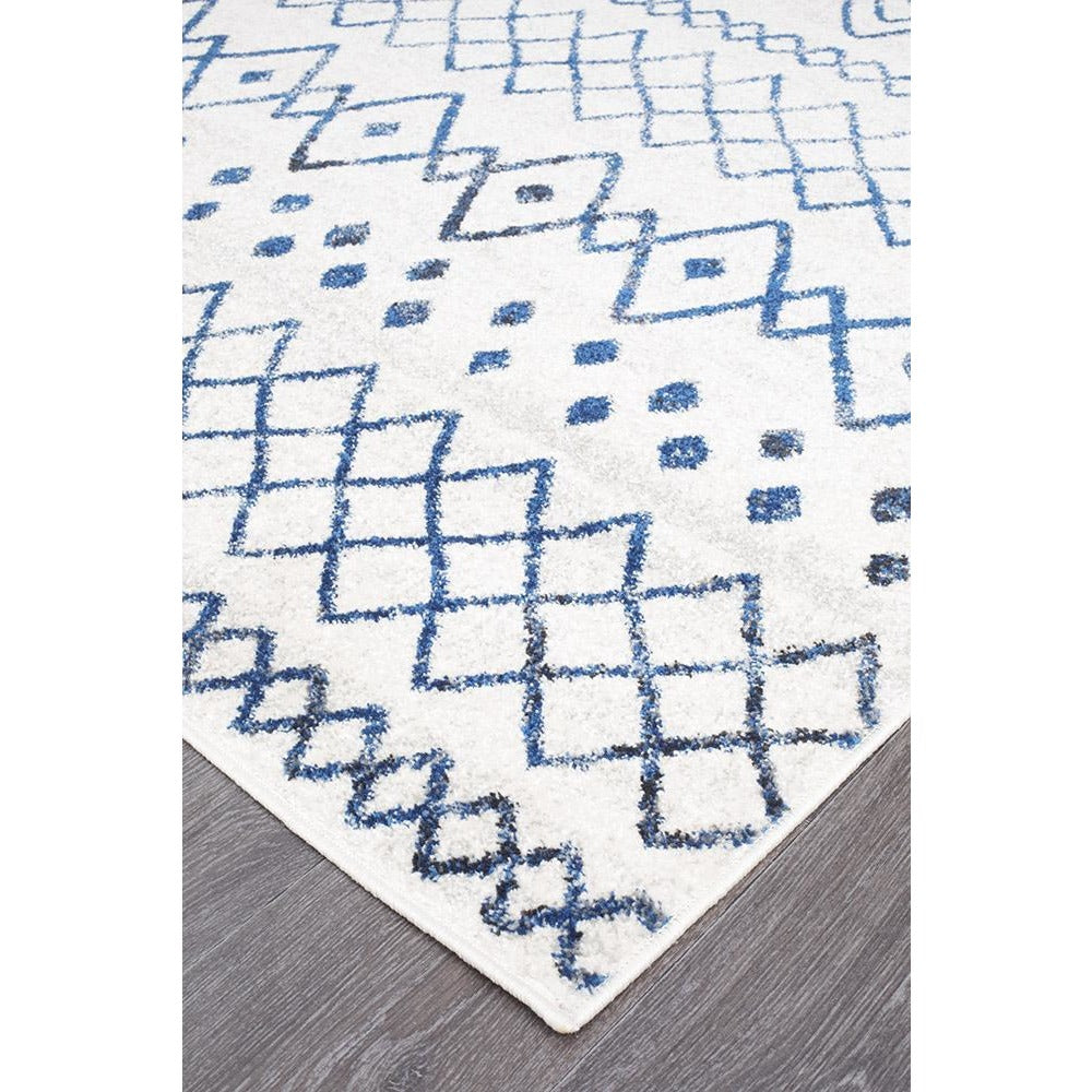 Kemi 1153 White and Blue Modern Tribal Boho Runner Rug - Rugs Of Beauty - 2