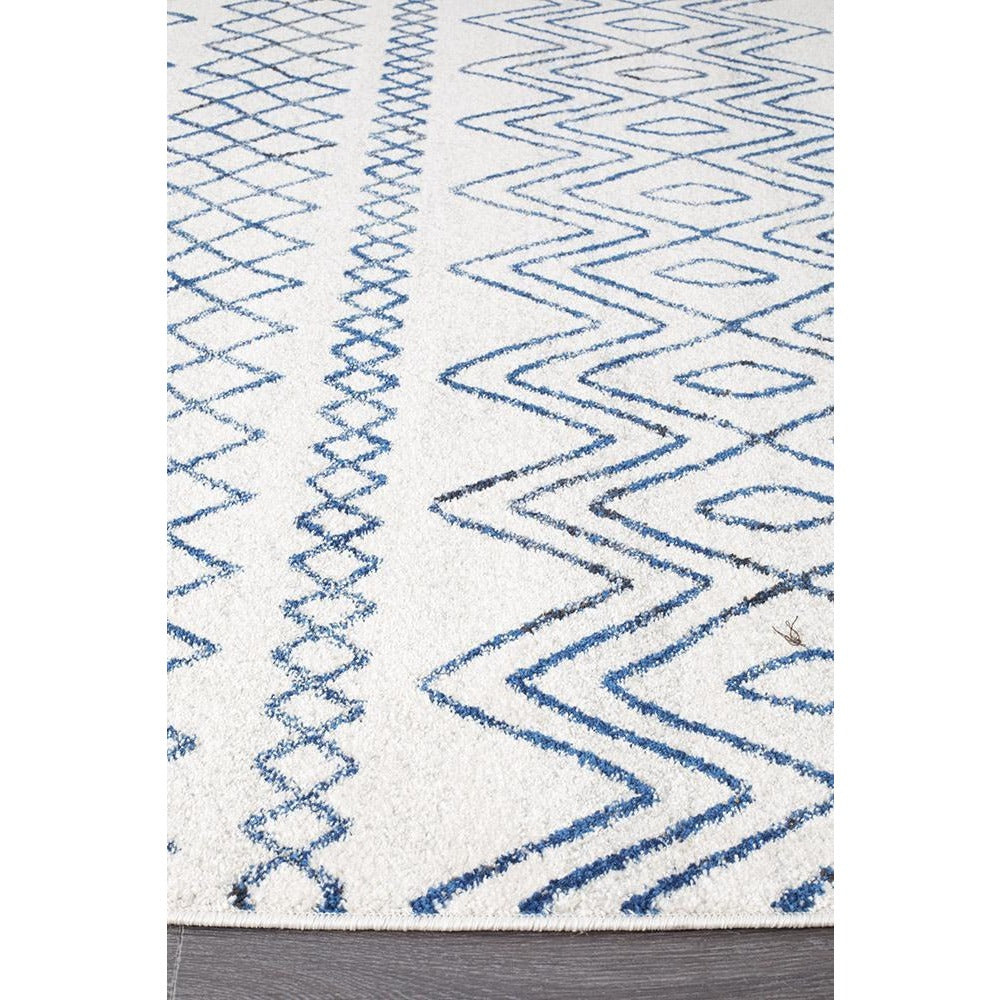 Kemi 1153 White and Blue Modern Tribal Boho Runner Rug - Rugs Of Beauty - 3