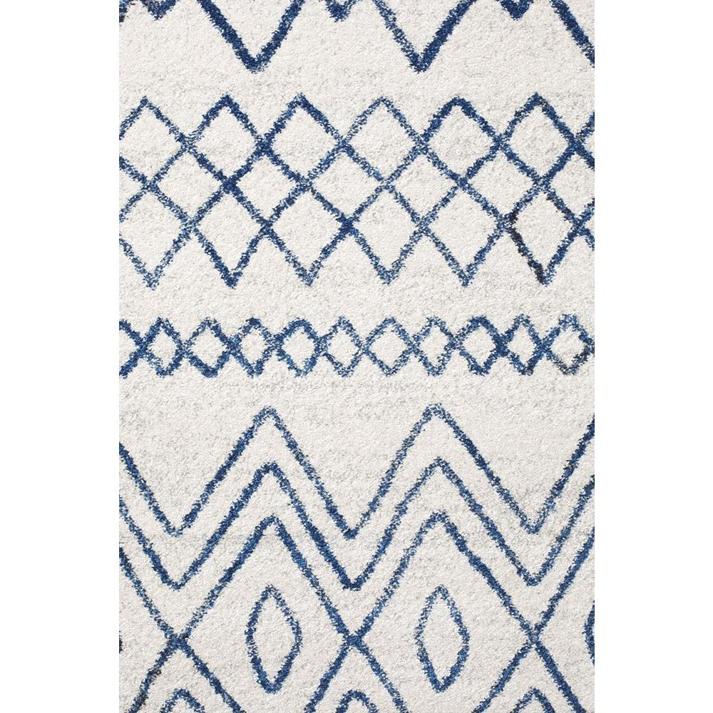 Kemi 1153 White and Blue Modern Tribal Boho Runner Rug - Rugs Of Beauty - 4